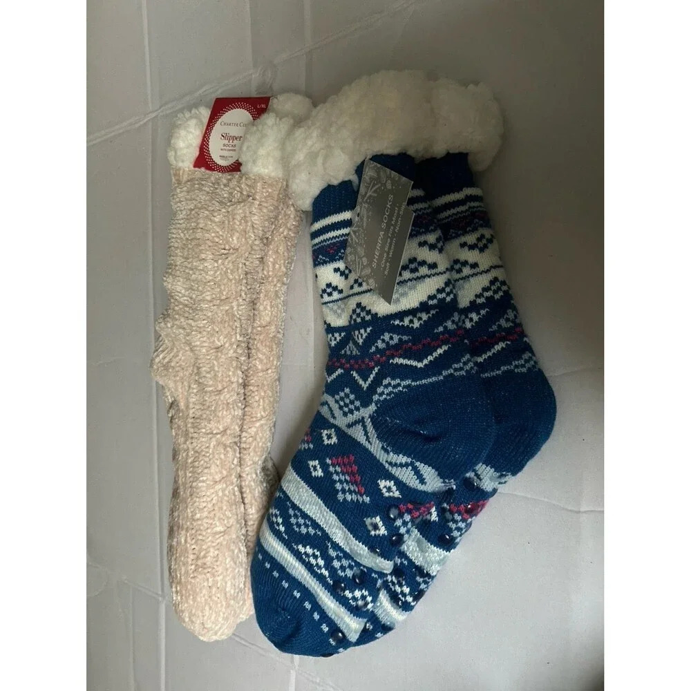2 pairs NWT Women's Slipper Socks With Grippers